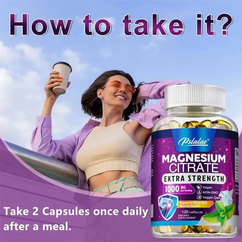 Magnesium Citrate Capsules - High Absorption Magnesium Citrate for Leg Spasms Muscle Bone and Heart Health — image 5