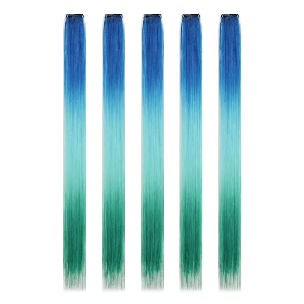 5PCS/set Clip in Hair Extensions Synthetic Hairpieces Colored Party Highlights for Girls 18 inches Multi-colors Straight Hair — image 19
