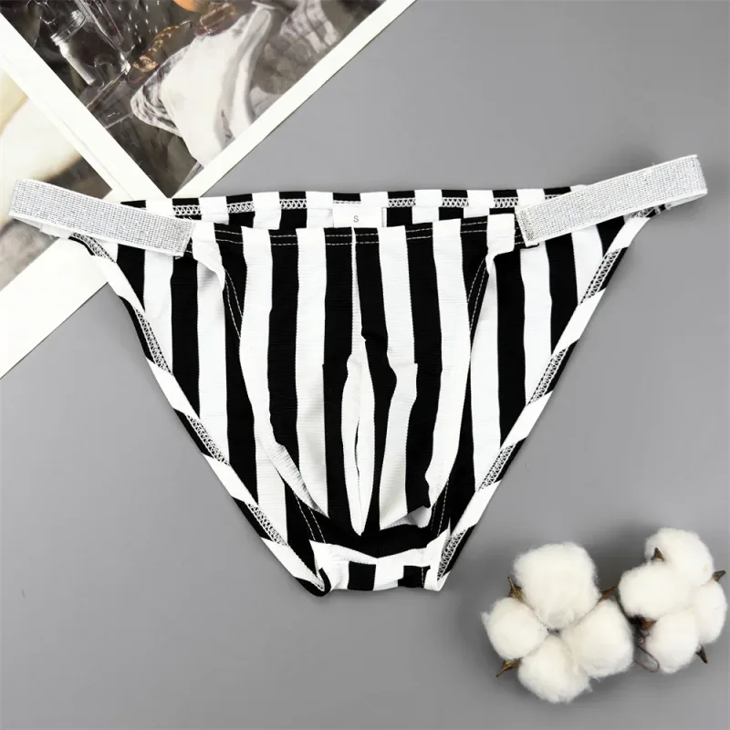 Male Striped Shiny Belt with Sexy High Fork Briefs Elastic and Comfortable Bulge Pouch Panties Quick-dry Low Waist Men Underwear — image 7