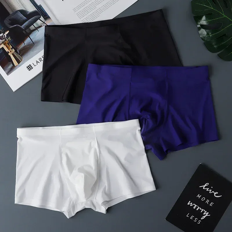 3PCS Mataas na Kalidad ng Panlalaking Ice Silk na Kasuotang Panloob sa Tag-init na Manipis Makahinga na Seamless na Panty Sexy na Panlalaking Panloob na Plus Size — image 20