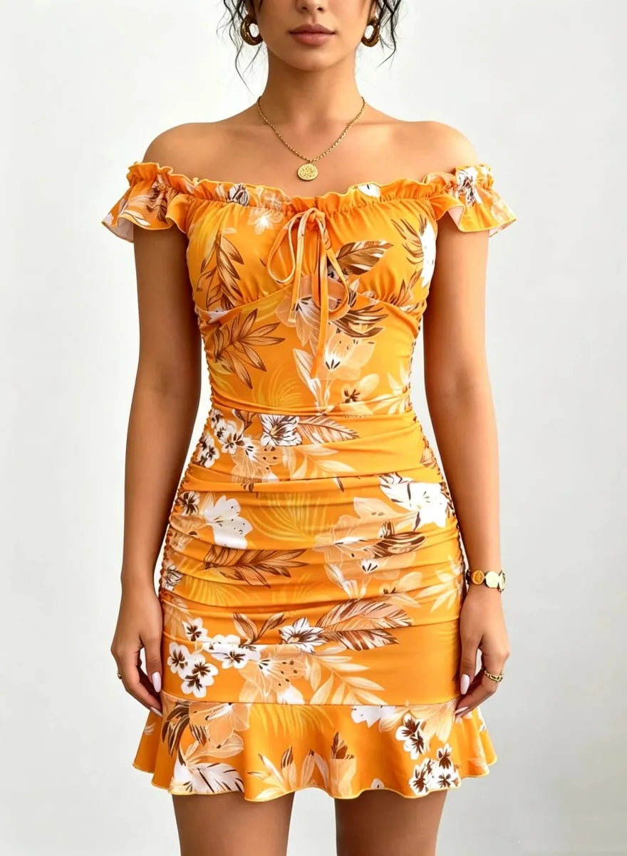 Ladies' spring and summer elegant casual comfortable decoration mini skirt long waist cinched pleated dress — image 4