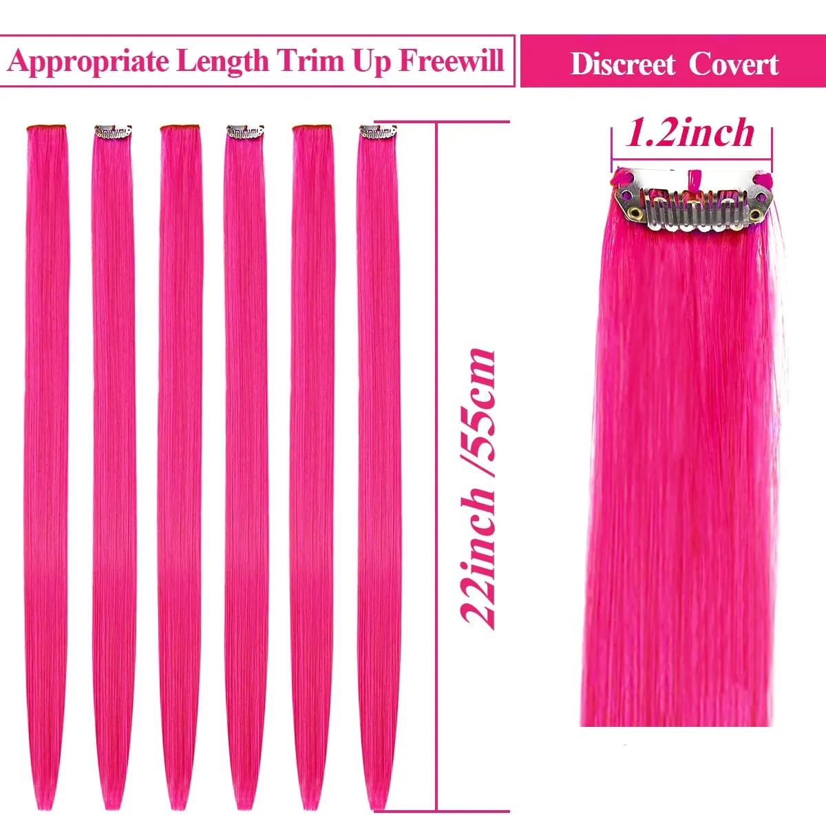 22Inch 10Pcs Colored Highlight Synthetic Hair Extensions Pink Straight Hairpieces for Women Kids Girls Party Cosplay — image 2