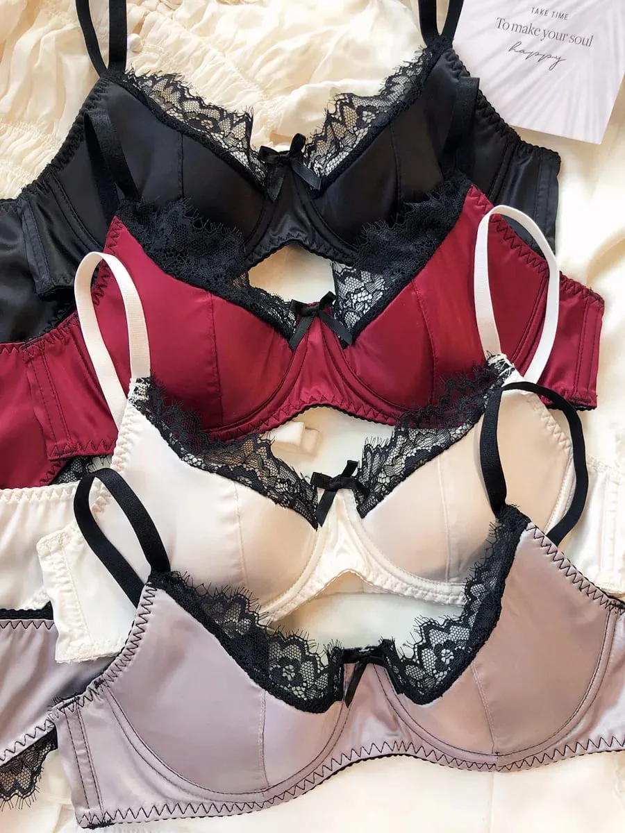 Sexy renda fina copo lingerie para mulher francês push up sutiã conjunto de tecido de seda de alta qualidade conforto respirável roupa interior conjunto — image 5
