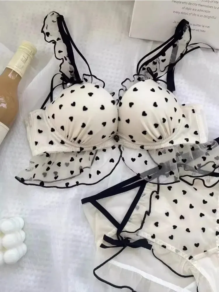 Japanese Mesh No-wire lace Underwear set Women's small breasts gather sexy pure desire sweet bra cute bra Panty SET TUSHY — image 1