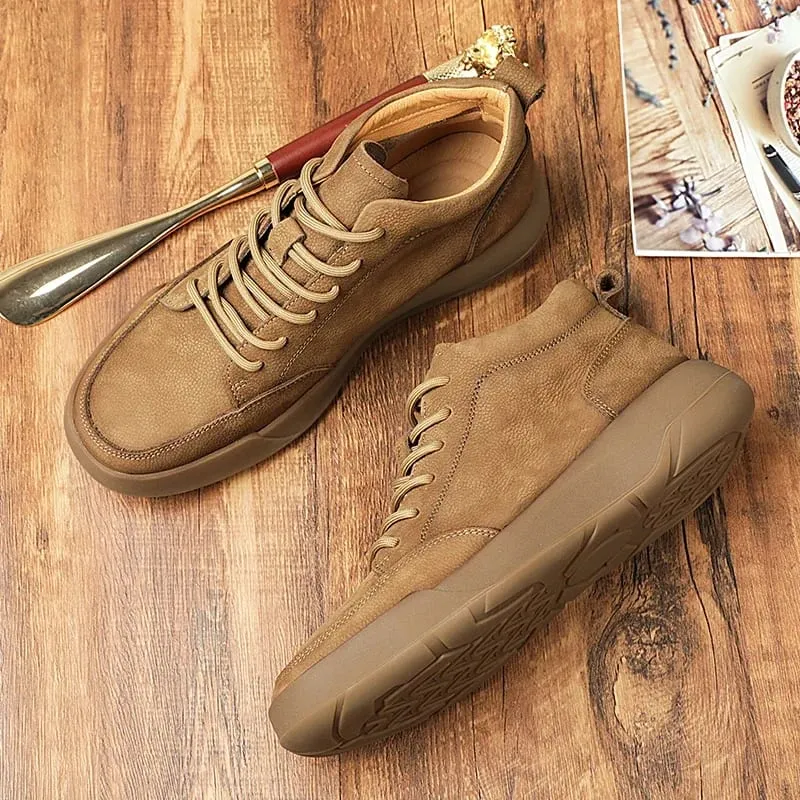 Italian 2025New Arrival Genuine Leather Mens Antiskid Walking Shoe Outdoor Thick Bottom Sneakers Casual Leather Minimalist Shoes