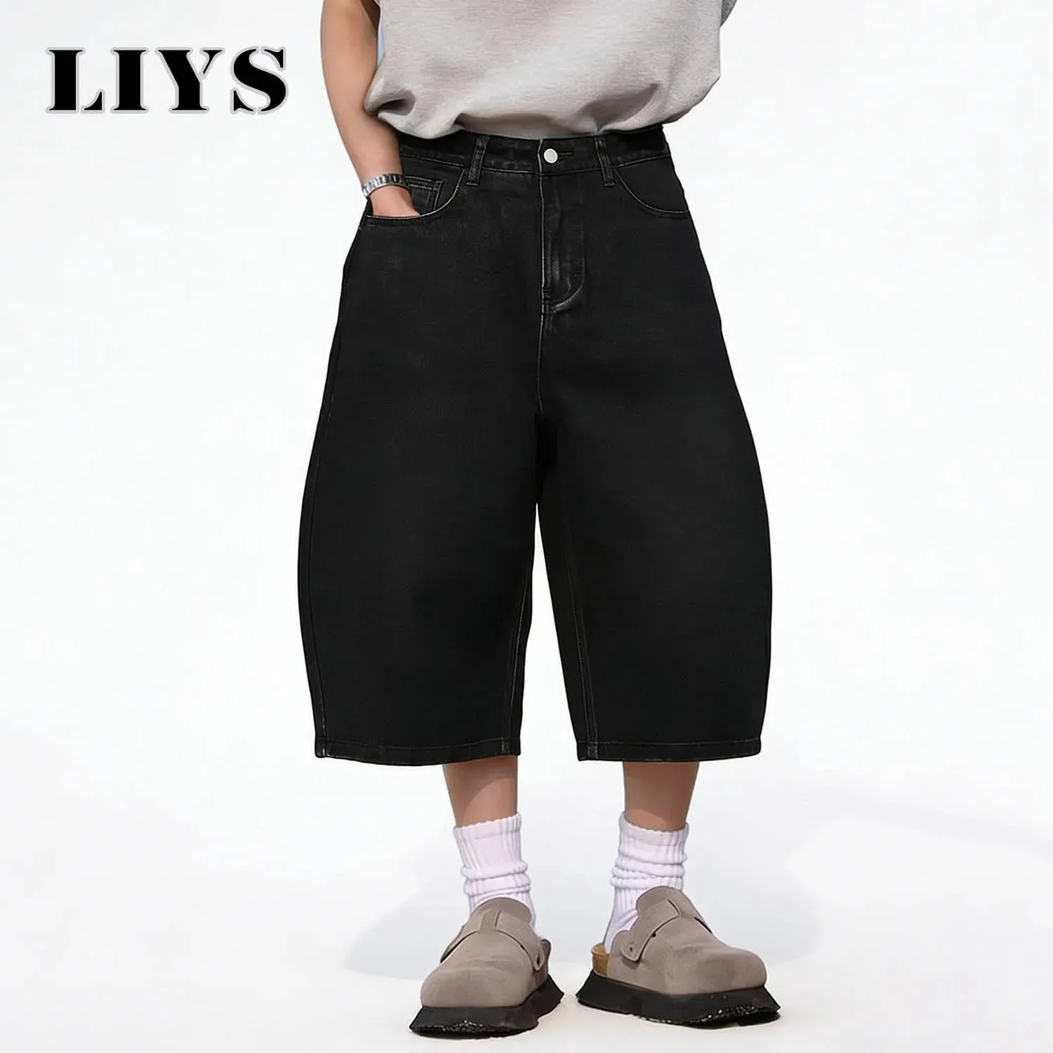 Summer American Style Retro Black Ultra Baggy Machete Wide Leg Denim Shorts Fashion Men's Women's Daily Jeans Capris Jeans