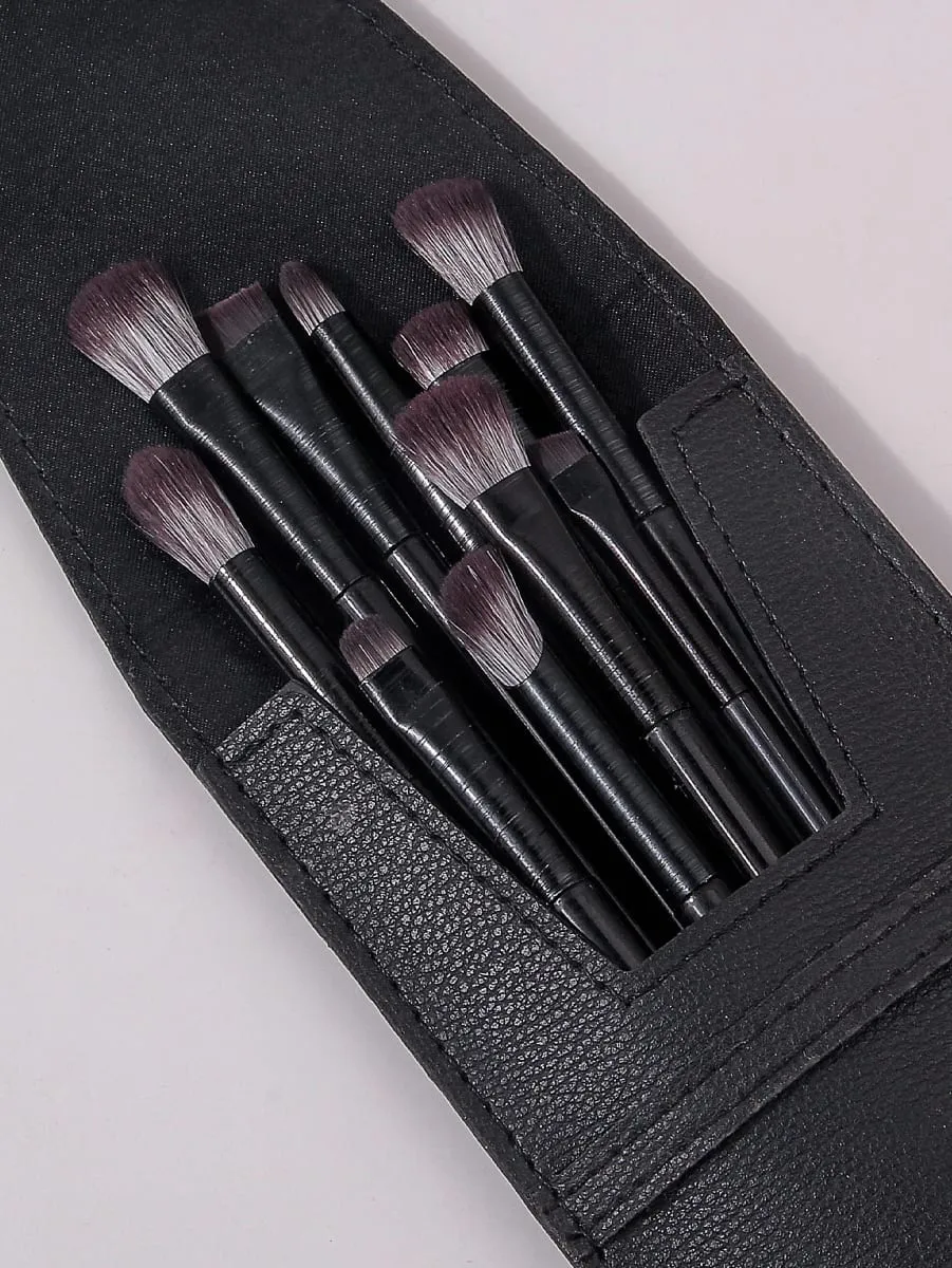 10-delade ögonsminkborsteset: Eyeliner ögonskugga Aegyo-sal-borstar med en sminkborstepåse av PU-läder