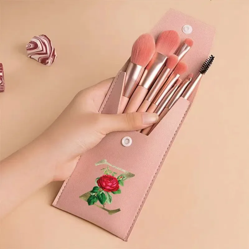 Beginners Makeup Brushes Set - Soft Fluffy Brushes For Face & Eye With PU Bag Ideal For Makeup Artists Golden Flower Pattern — image 18