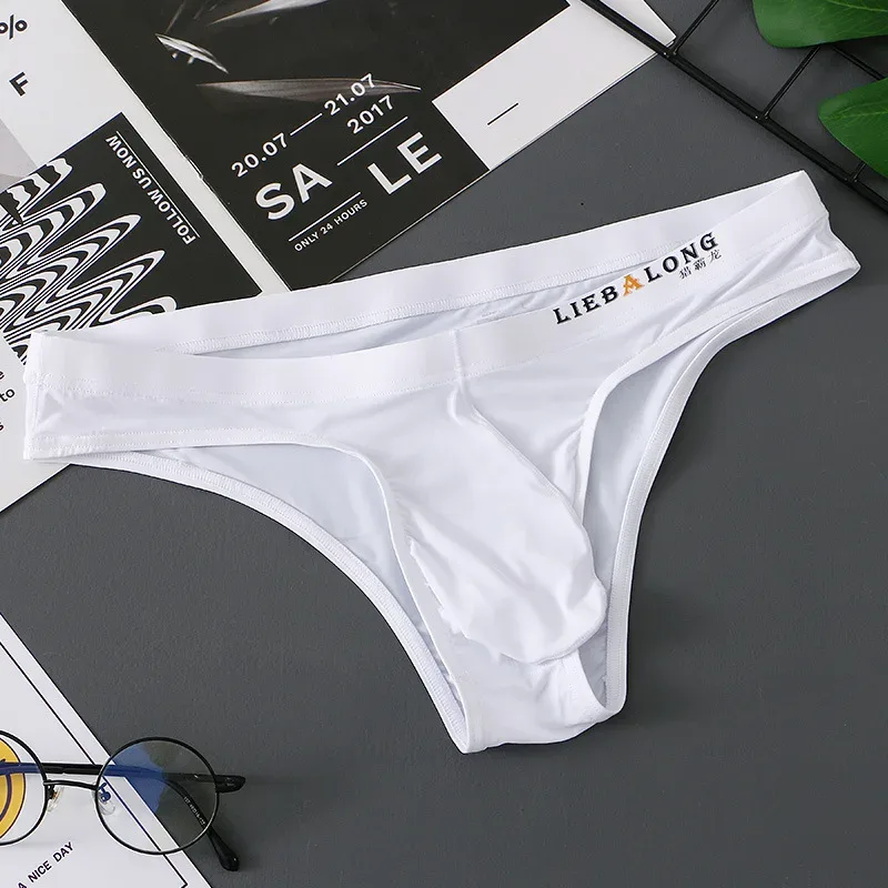 Cuecas masculinas biquíni sexy roupa interior masculina de seda gelo pênis bolsa cuecas calzoncillos hombre deslizamento gay lingerie sólida — image 16