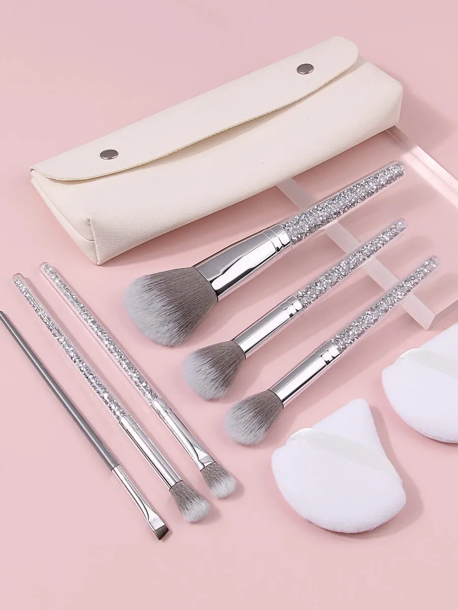 9Pcs Glitter Handle Makeup Brushes Set with Triangle Powder Puff Portable Storage Bag Foundation Blush Eyeshadow Blending Tools — image 4