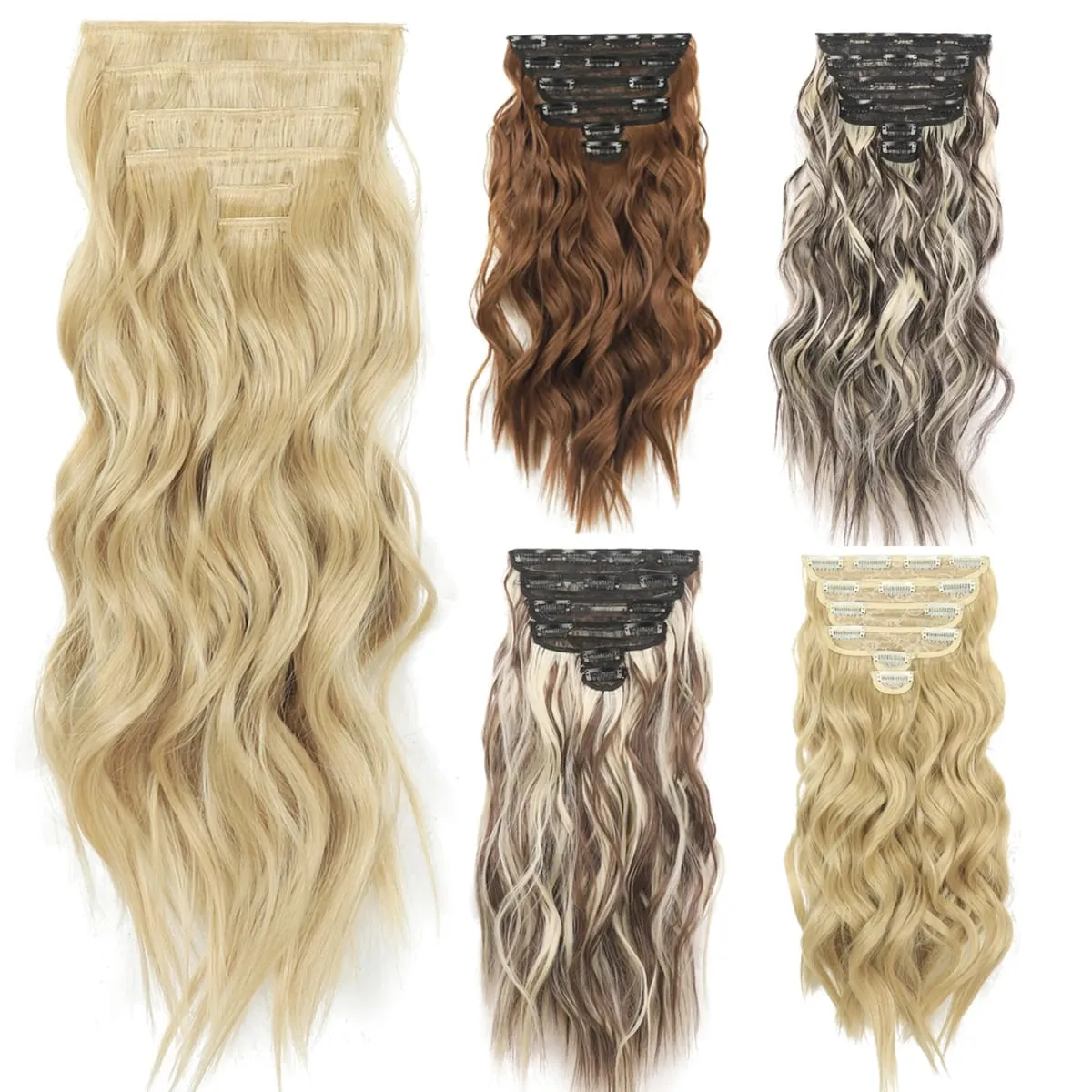 Clip in Hair Extensions 6PCS Thick Synthetic Hair Long Beach Waves hair Invisible Lace Weft Natural Soft Hairpieces for Women