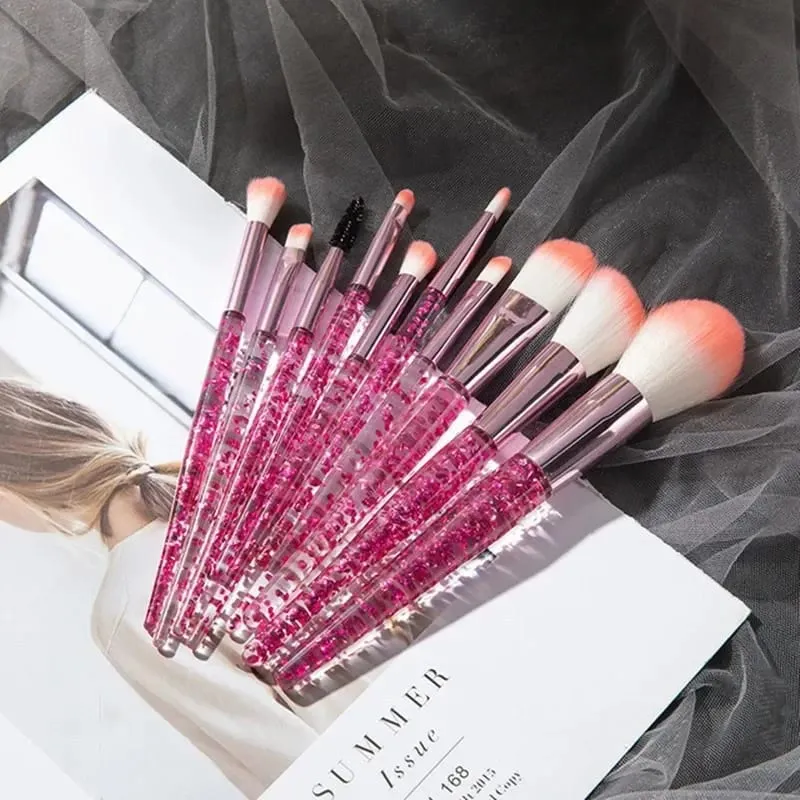 10pcs Pink Makeup Brush Set for Beginners Mini Portable Foundation Eyeshadow Brushes with Crystal Handle Includes Brush Pouch — image 23