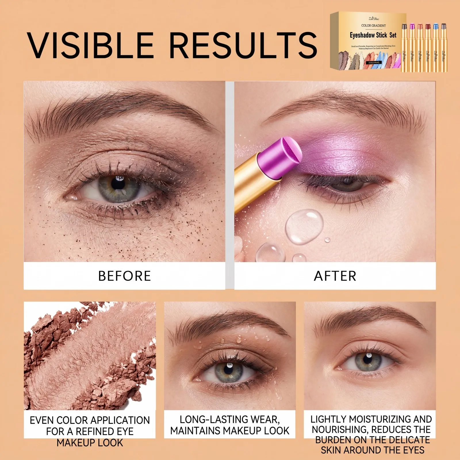 6pcs Multi Color Eyeshadow Stick Set Long Lasting Smooth Blendable Moisturizing Non Drying Beginner Friendly Eye Makeup Women — image 6