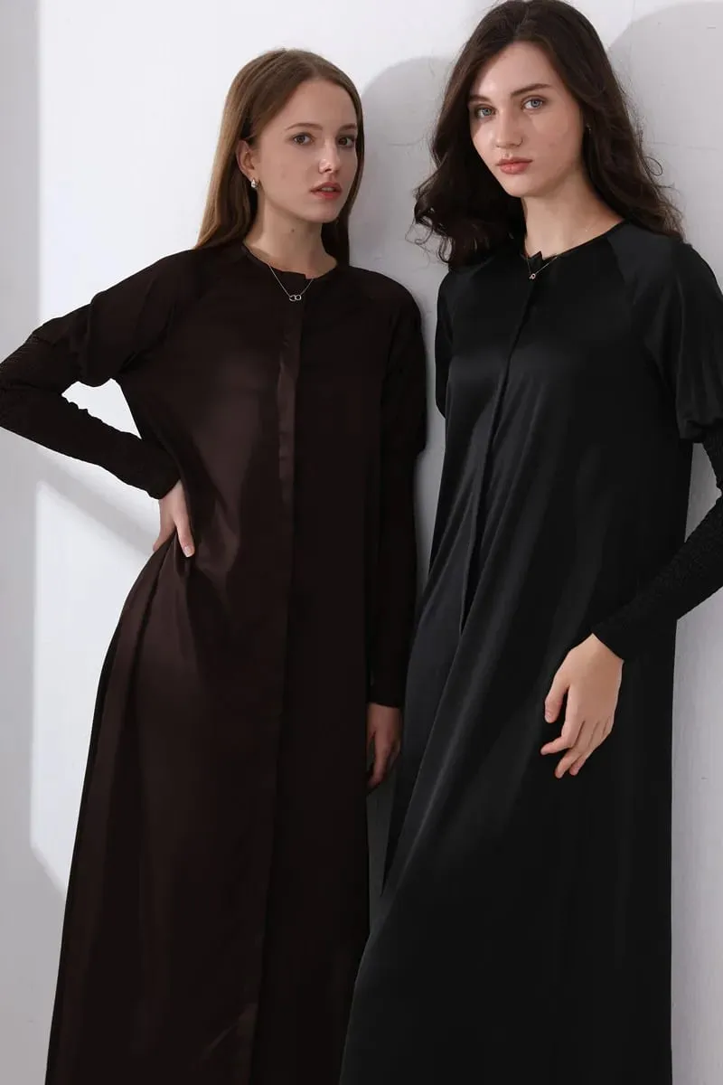 AS 2024 roupas femininas vestido de cetim com design de botão e manga maxi vestido (envio em 1 dia) — image 7