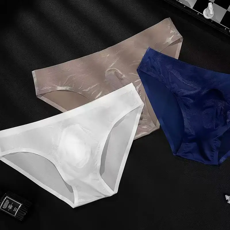 Men Is Silk Trosor Ultratunna Seamless Sexiga Trosor Snabbtorkande U Bulge Pouch Andas Underkläder Lyx Glansiga kalsonger — image 2