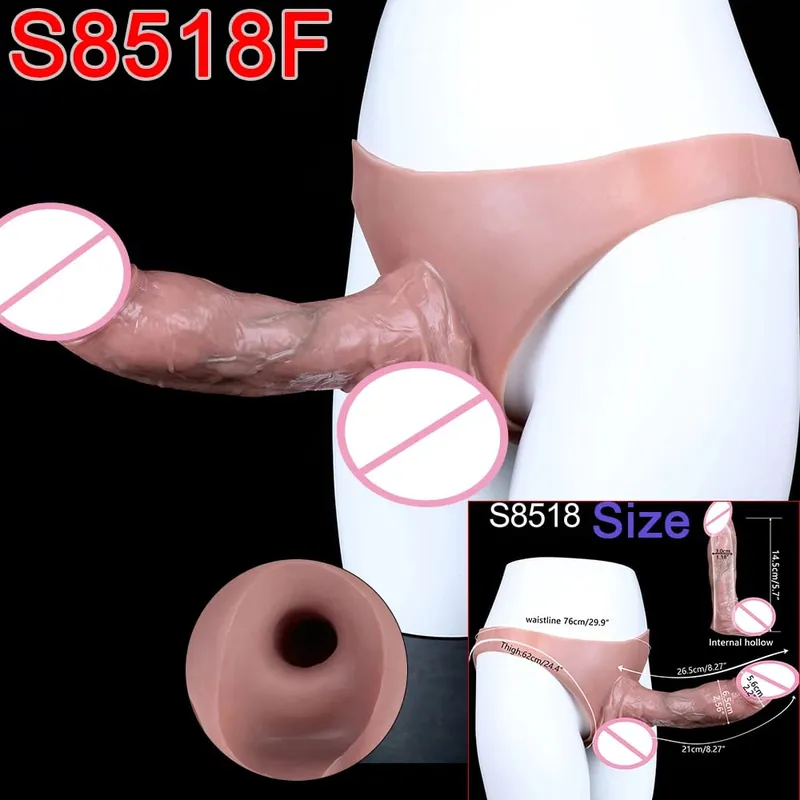 Male Strap-On Long Hollow Dildo Ultra Realistic Penis Extend Sleeve Pants насадка на член Male Cock Cover Sex Toys