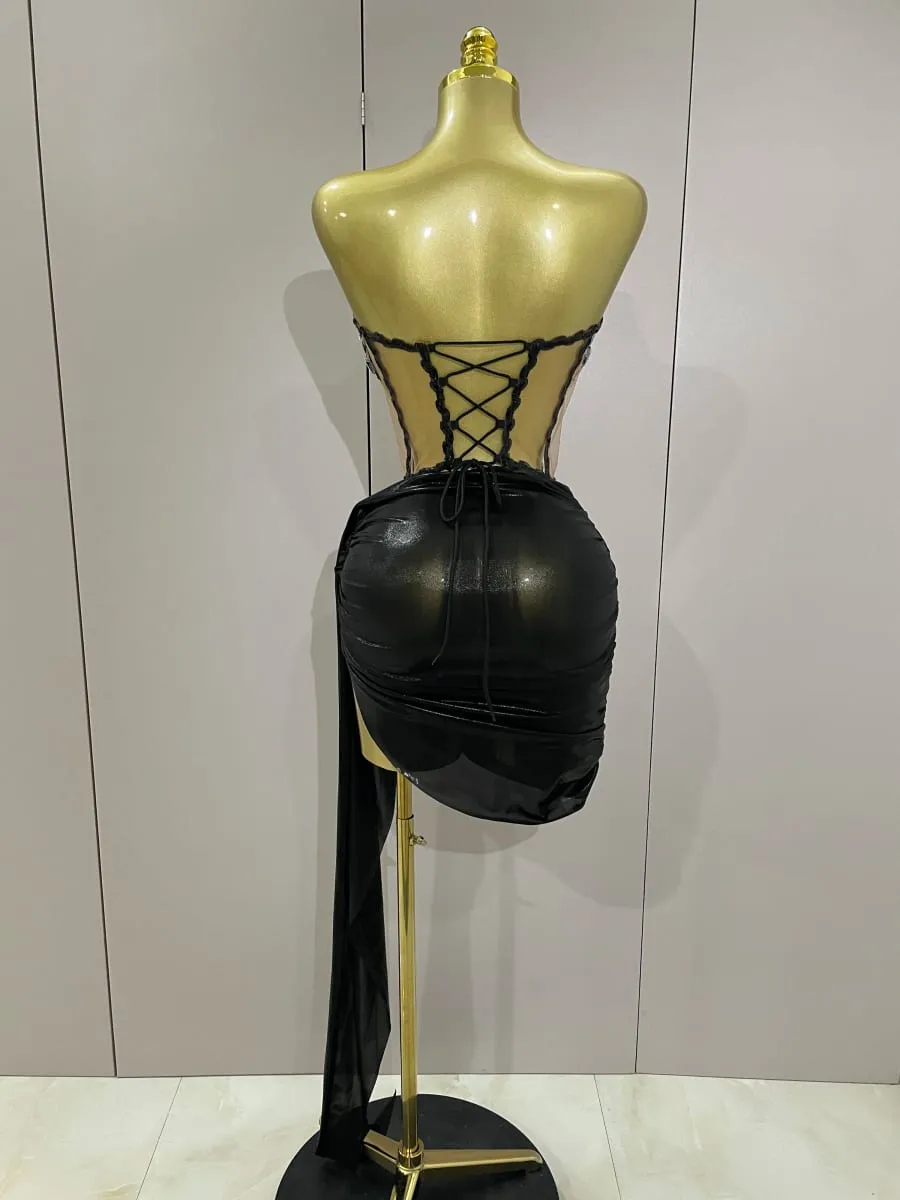 Sexy brilhante strass lantejoulas 2 peças conjunto de saia superior 2025 feminino celebridade festa à noite palco boate desempenho traje — image 3