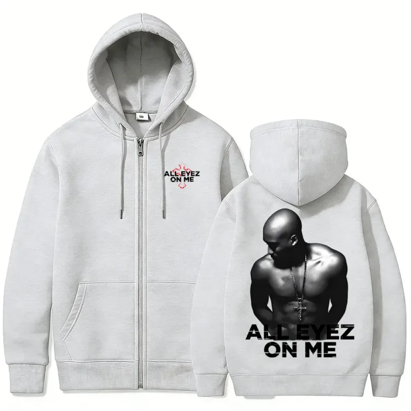 Rapper Tupac 2pac All Eyez on Me Cross Zipper Hoodie Lalaki Babae Hip Hop Fashion Zip Up Hoodies Panlalaki Kaswal Oversized Streetwear — image 5