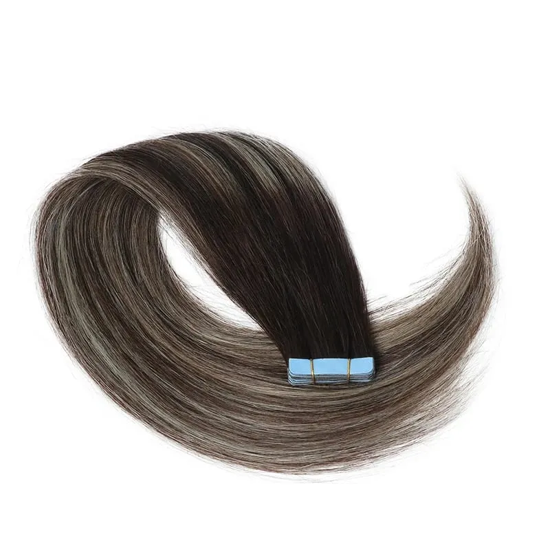 MRS HAIR Tape-In Hair Extensions 12-24 Inch 20pcs Natural Human Hair Real Extension T1B Gray Skin Weft Adhesive Tape Ins
