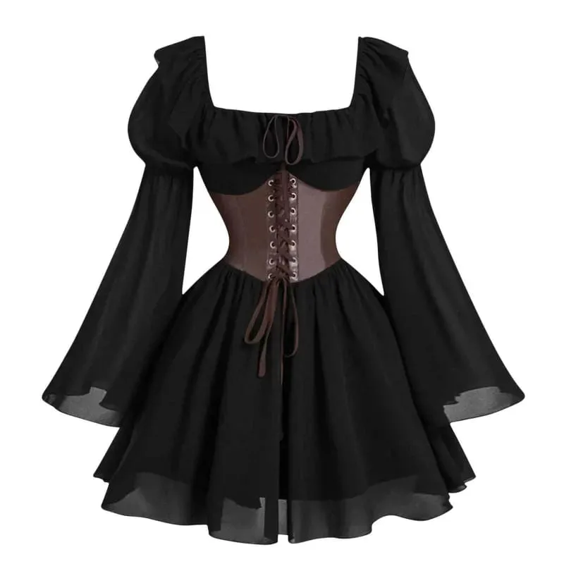 Renaissance Period Medieval New Long Sleeved Women's Bubble Sleeve Dress Halloween Fashion Retro New Party Waist Cinched Skirt — image 7