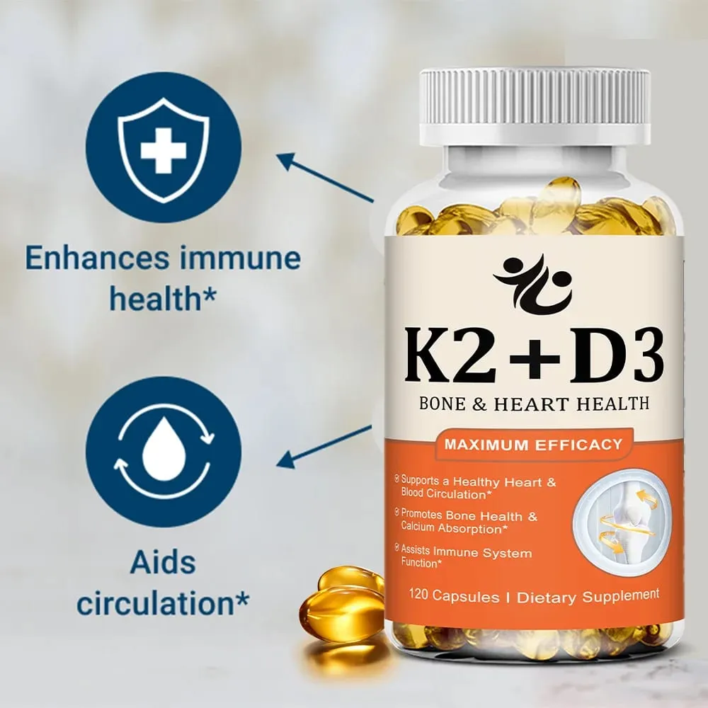Cápsulas de vitamina D3 + K2 apoiam a absorção de cálcio, bem-estar ósseo e articular, função cardiovascular e saúde do sistema imunológico — image 5
