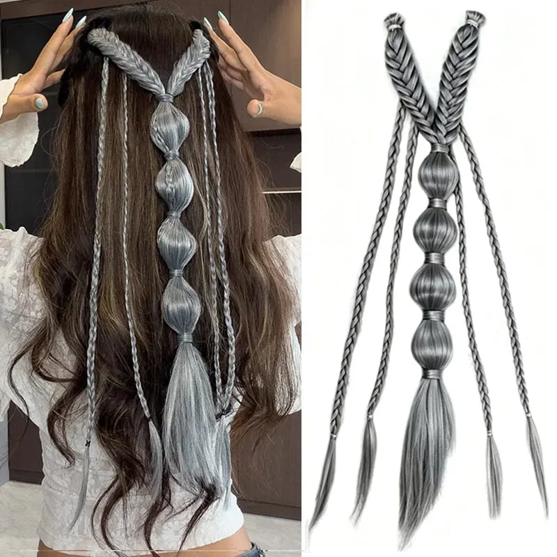 Clip in Braid Synthetic Hair Extensions Boho Festival Princess Braid Viking Renaissance Cosplay Wedding Hairpiece for Women