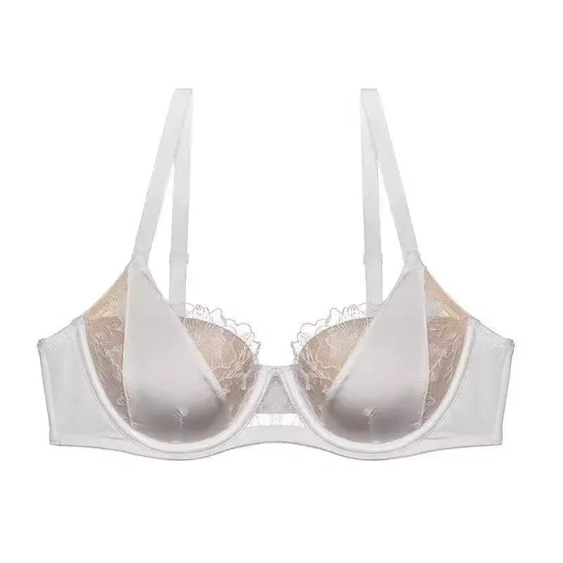Conjunto de Lingerie Renda Bordada Sexy Para Mulheres Sutiã Minimizador Arame Macio Anti Flacidez Confortável Uso Diário