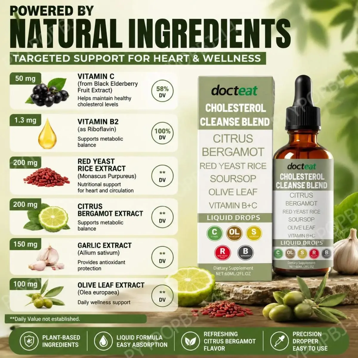 Docteat Cholesterol Cleanse Blend Liquid Drops Citrus Bergamot Supports Metabolic Balance with Vitamin C and B2 Dropper 60 ML — image 4