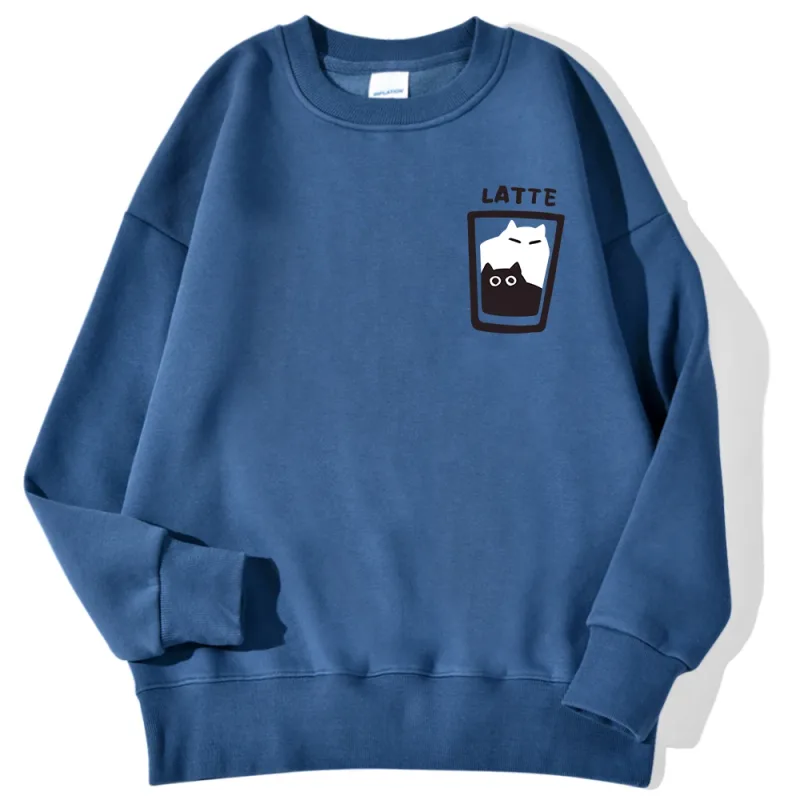 Cat Latte Cartoon Design Men Sweatshirt Fashion Casual Hooded Vintage Loose Hoodies Korean Fleece Clothing — image 8