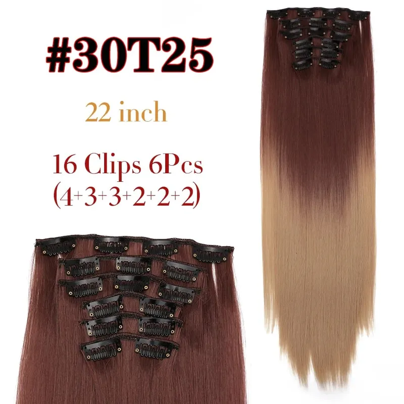 Black Clip In Extensions Straight 22" Long Synthetic Thick Clips On Hair Piece For Women 6Pcs/Set Curly Full Head Weddings Daily — image 27