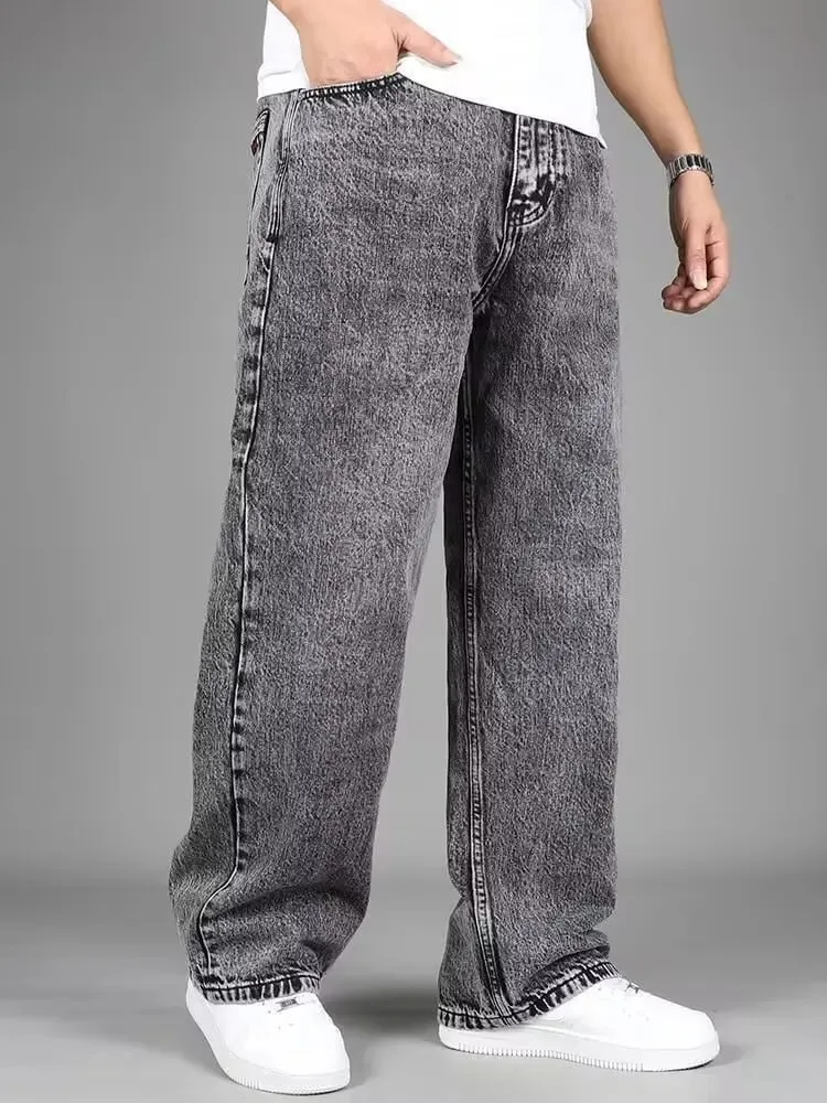 Men Vintage Acid Wash Wide Leg Jeans Loose Baggy Straight Denim Pants Retro Gray Washed Casual Streetwear Long Trousers — image 9