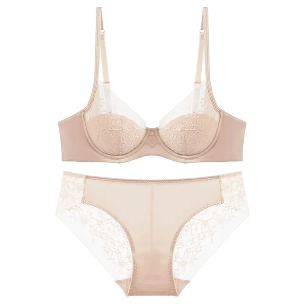 Elegant Lace Lingerie Set Thin Cup Minimizer Bra Panty Breathable Comfort Intimates Suit For Big Bust Size 32‑38 Daily Underwear — image 3