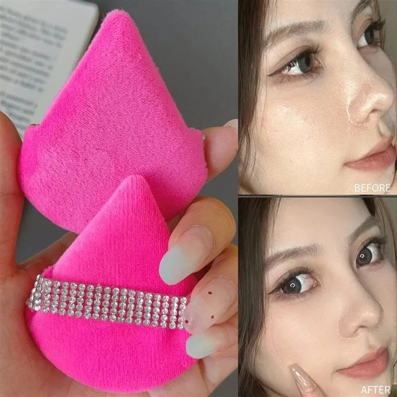 Diamond Triangle Velvet Setting Puff Ribbon Detail Powder Sponge Smooth Finishing Soft Puff for Loose Pressed Powder Application — image 4