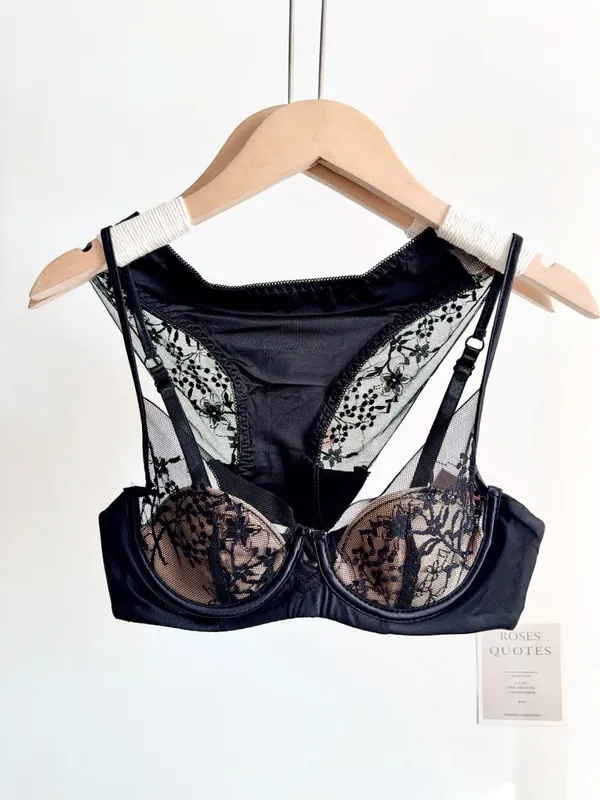 Elegant Lace Lingerie Set Women Soft Underwire Thin Cup Push‑Up Bra Panty Suit For Small Bust Size 32‑38 Daily Home Underwear