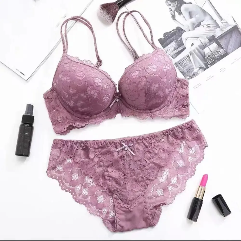 Sweet Mesh Lace Flower Bra Low Waist Non Slip Bra Panties Set Lingerie Bowknot Push Up Bra Women Women — image 2
