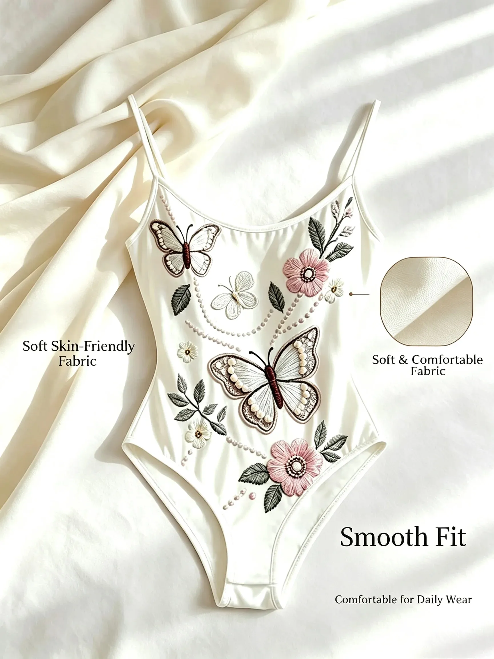 Elegant Butterfly Floral Embroidery Bodysuit Women Spaghetti Strap Slim High‑Cut One‑Piece Bodycon Jumpsuit — image 4