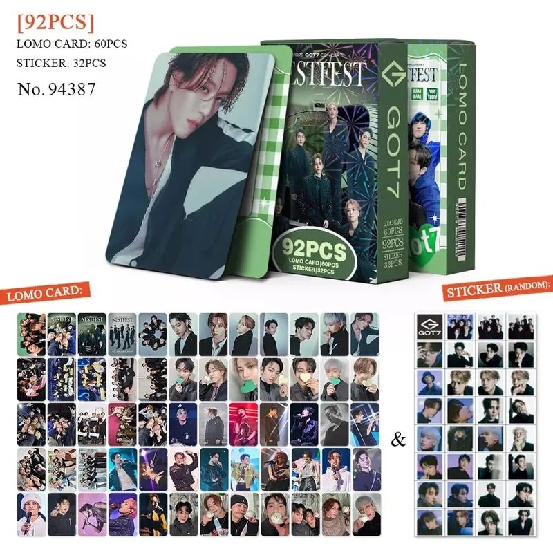 92pcs/set GOT7 NESTFEST Holographic lomo Cards Stickers Star Photocards Photo Lomo Cards Fans Collection Printed Cards