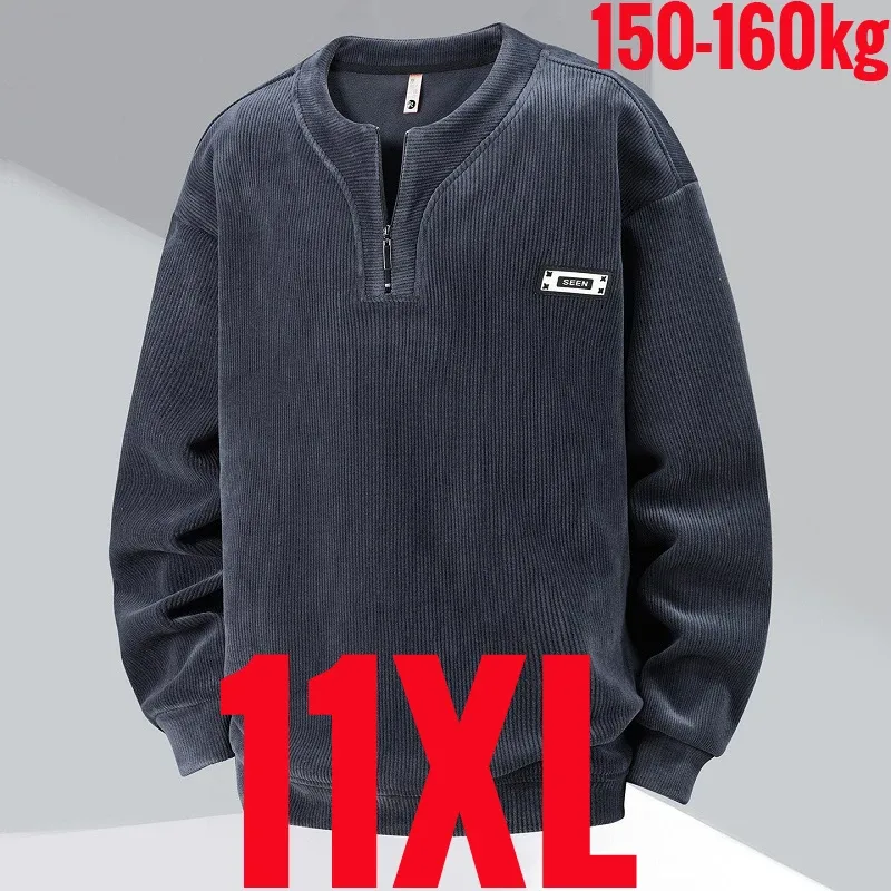 Extra Big Size Men's Sweatshirt Half Zip Pullover Corduroy Fleece Plus Large 6xl 7xl 8xl 9xl 10xl Autumn Winter Warm Casual Top — image 34