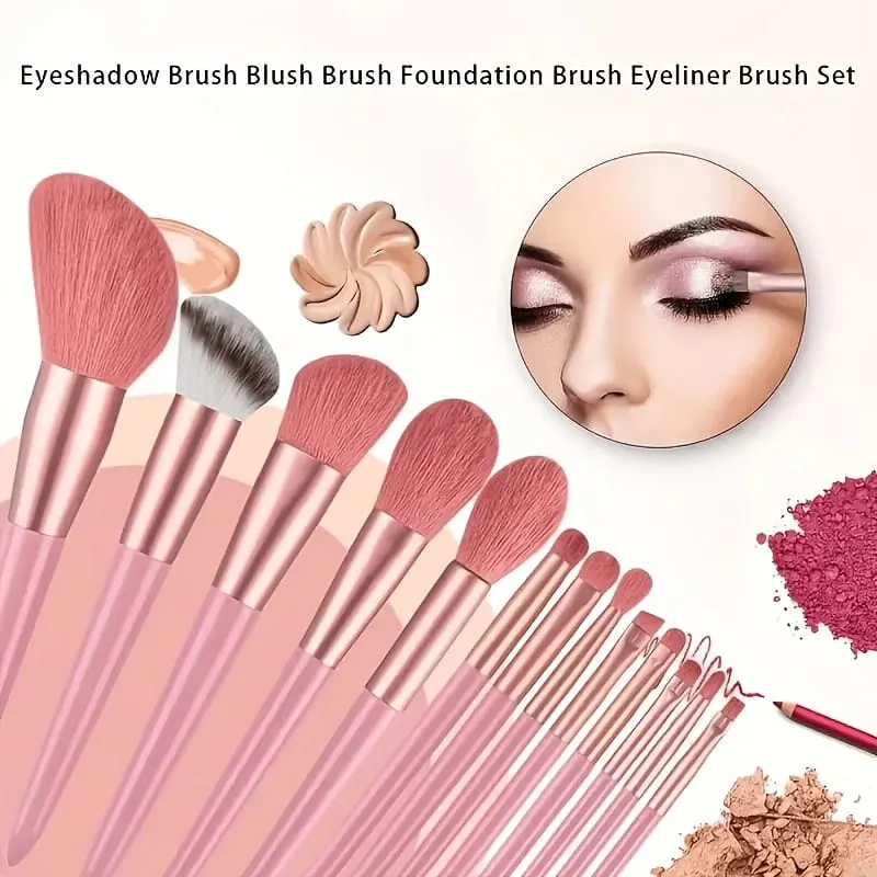 17 Pcs Makeup Brush Set with Sponge - Soft Fluffy Pink Kabuki Brushes for Foundation Powder & Eyeshadow | Beauty Kit — image 2