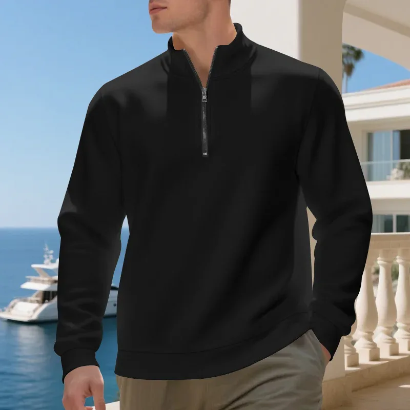 2026 New Fleece Lined Half Zip Sweatshirt for Men, Autumn Winter Solid Color Plus Size Casual Pullover Hoodie Daily Leisure Wear — image 13