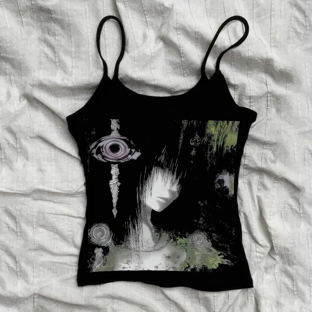 Gothic Women Tops Y2k Vintage Crop Tops Harajuku Emo 90s Gothic Clothes Vintage Woman Summer corset Shoujo Girl Style Emo