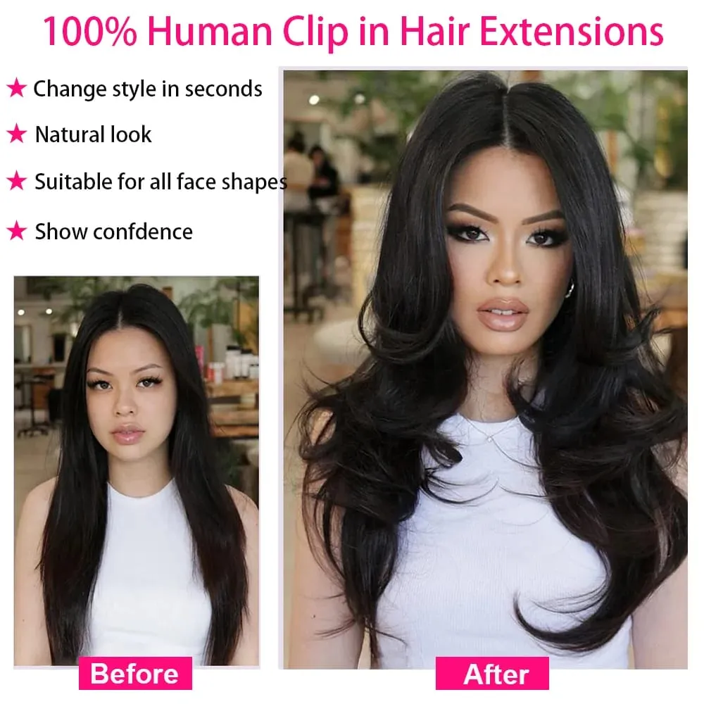 Straight Clip In Human Hair Extensions Brown Unprocessed Hair Extensions Full Head Brazilian Hair Seamless Clip Ins Extension — image 6