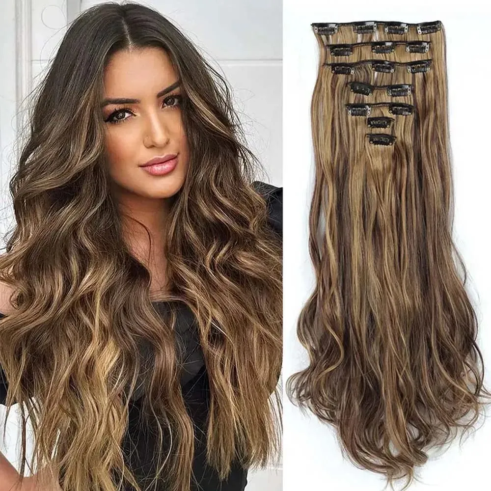 7pcs/set 22inch Elegant Wavy Clip-In Hair for Instant Volume & Everyday Glamour Suitable For All Women Synthetic Extension — image 9