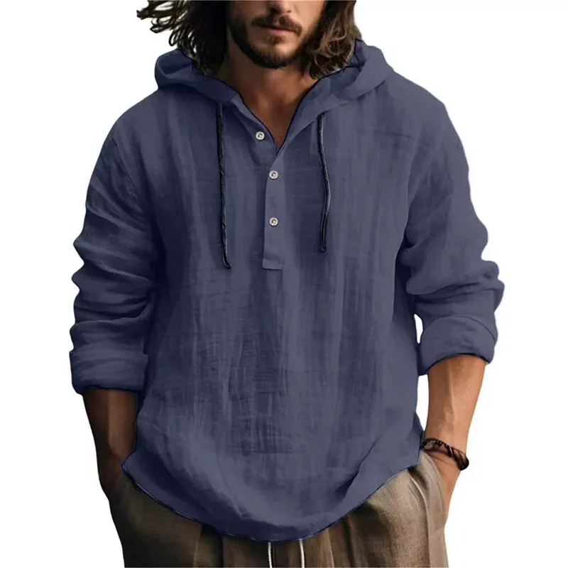 2025 Ny blus för män avslappnad blus bomull linneskjorta lösa toppar Långärmad t-shirt Vår Höst Casual herrskjortor — image 3