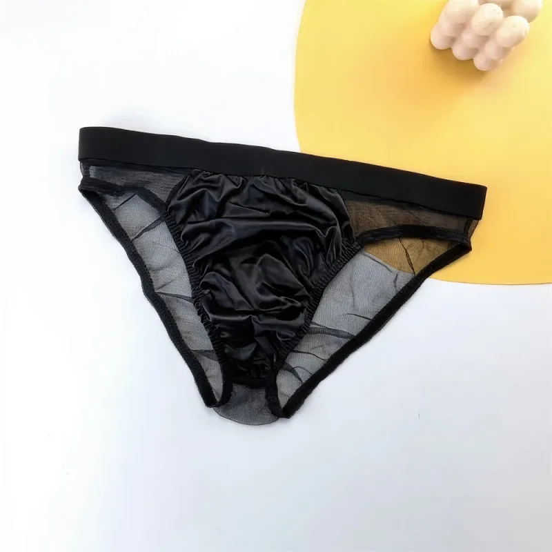 Cuecas masculinas de seda de cetim brilhante sexy cuecas de malha transparente calcinha masculina respirável de secagem rápida — image 3