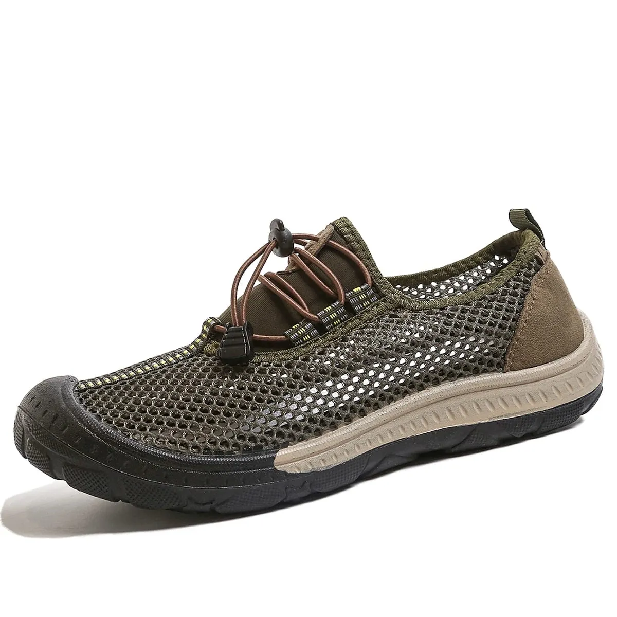 Sapatos masculinos de malha oca com alternância rápida, tênis para caminhada com listras e costura, touca de borracha grossa envolta em sapatos casuais para uso ao ar livre — image 9