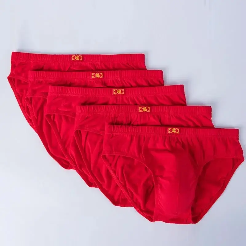 5 peças roupa íntima masculina de algodão completa triângulo vermelho e shorts de quatro cantos presente de casamento — image 3