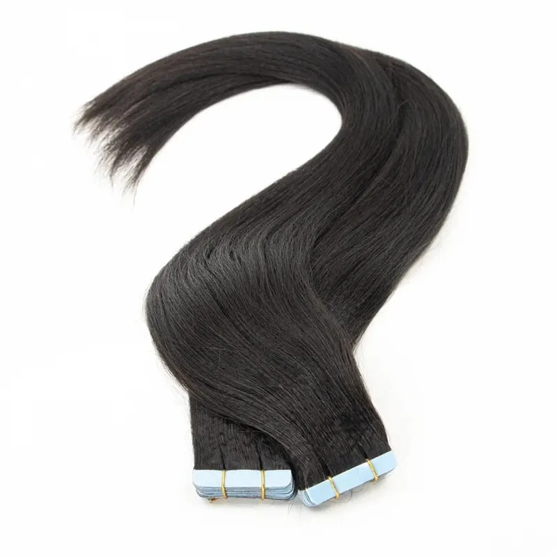 MRS HAIR Light Yaki Tape In Hair Extensions Human Hair Cuticle Remy Relaxed Tape in Extension Silk Pressed Yaki Tape Ins 16-20inch 20pcs