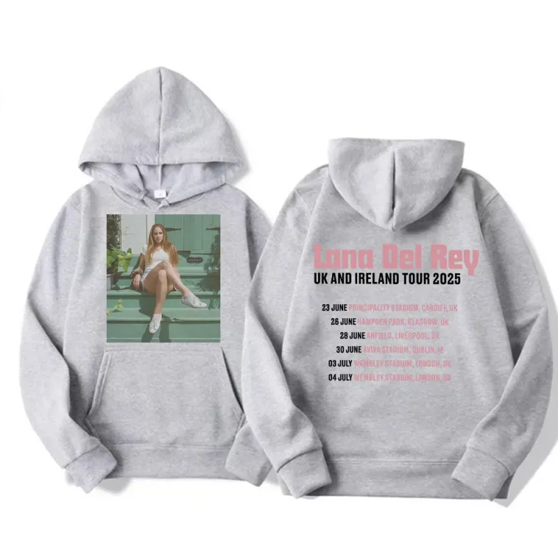 Lana Del Rey UK & Ireland Tour 2025 Gráfico Hoodies Homens Mulheres Moda Estética Casual Pulôveres Manga Longa Moletons com Capuz — image 4