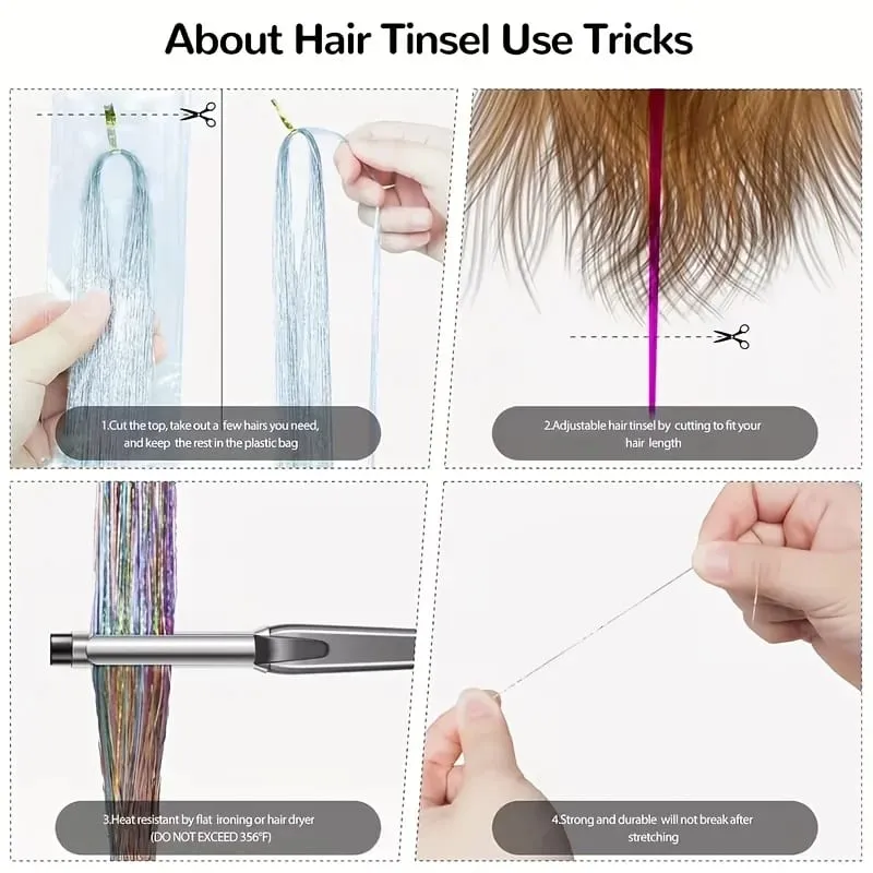 4 Packs 22inch Fairy Tinsel Hair Extensions Kit for Women Holographic Synthetic Hair Extension for Quick Hair Color Change — image 5
